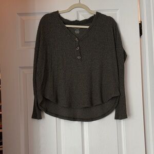 Dark Green American Eagle Waffle Knit Henley Top